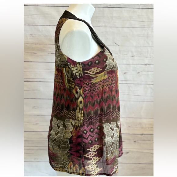 ZAC & RACHEL Aztec Tunic Top Size Small Bohemian Beaded Neckline Lined - Picture 4 of 8